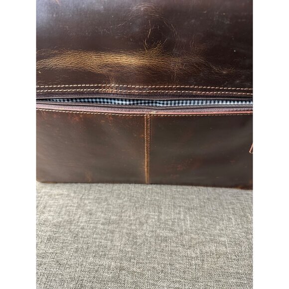 Leather Briefcase w/ Dual Buckle Closure & Detachable Shoulder Strap Brown - Picture 8 of 9